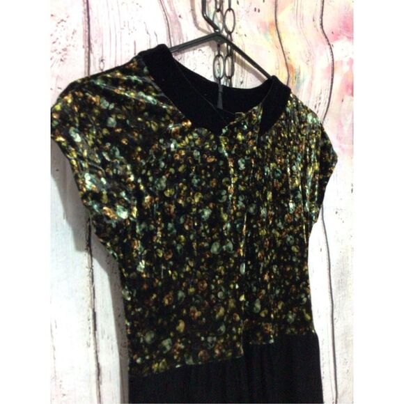 Vintage 90’s BENDIGO IMPRESSIONS VELVET Dress Size Small Funky Maxi Black Multi - Picture 2 of 16